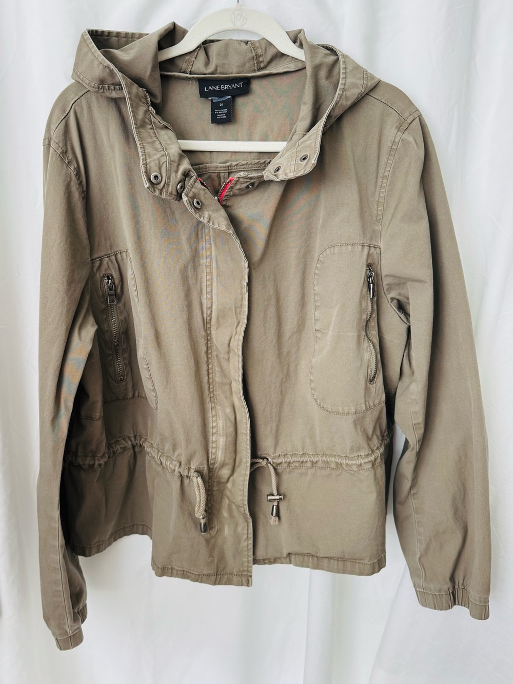 Lane Bryant Hooded Utility Jacket in Cotton Olive Green Size 20 GC